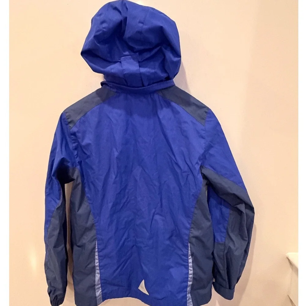 LL Bean Kids XL 18 Discovery Rain Jacket Blue Colorblock Hooded Shell 295451